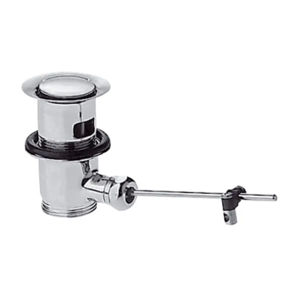 Edelstahl-Ablaufgarnitur mit Zugstange, geeignet für Waschtisch- und Bidetmischer, hergestellt von AXOR, mit mechanischem Betätigungsmechanismus.